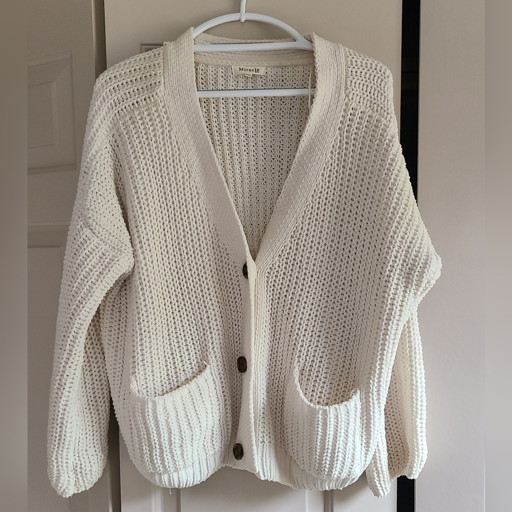 Miracle Cotton Oversized White Button Down Cardigan